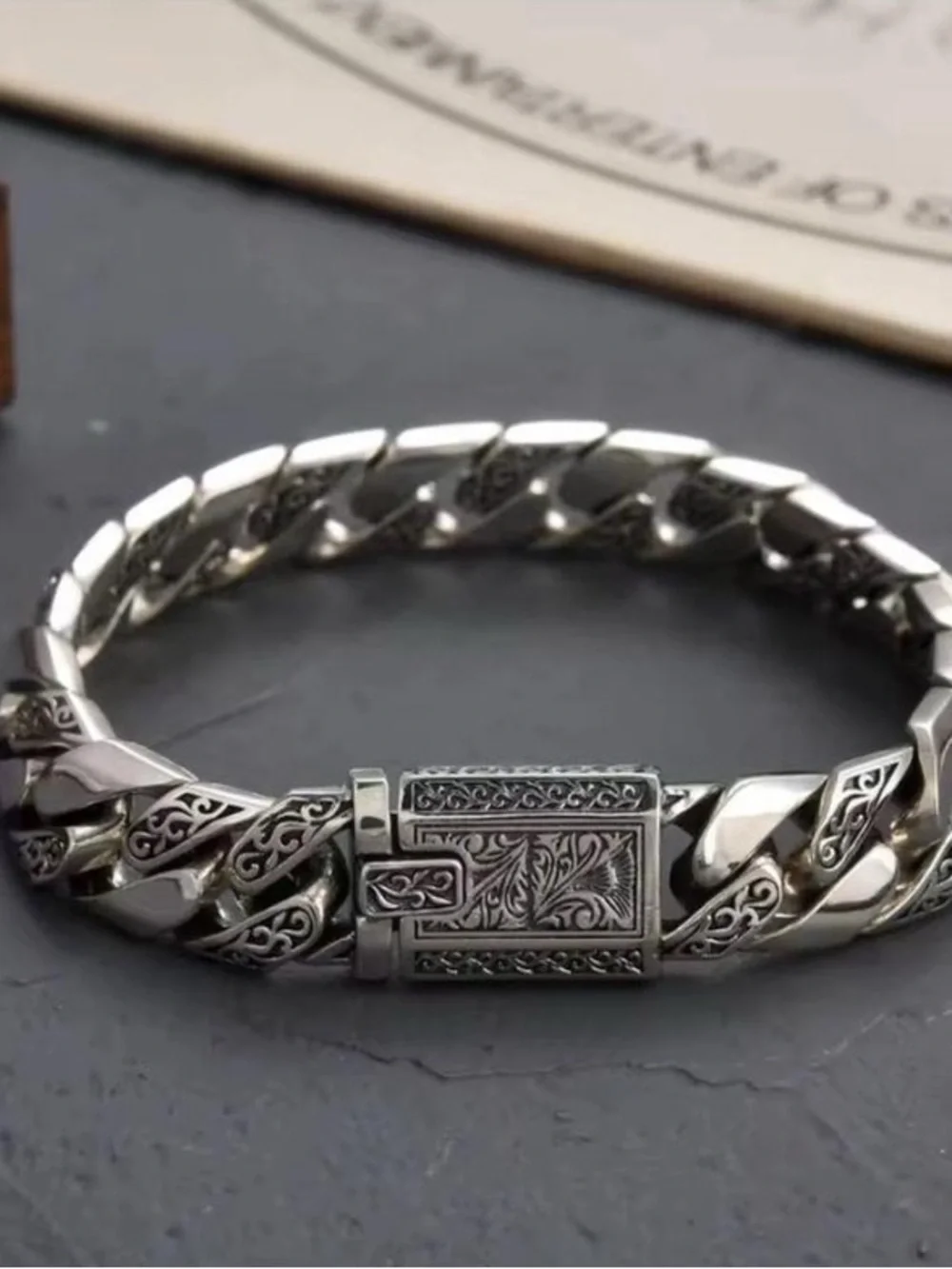 Engraved Silver plated Curb Link Bracelet
